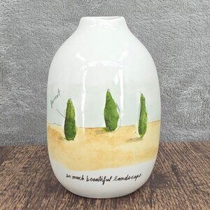 Rae Dunn Magenta Vintage Rare French Sketch Landscape Vase Retired Cypress Trees